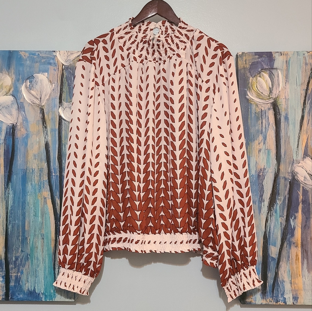 Ashley Stewart, 30/32, White/Brown Pattern Blouse w/ Pants